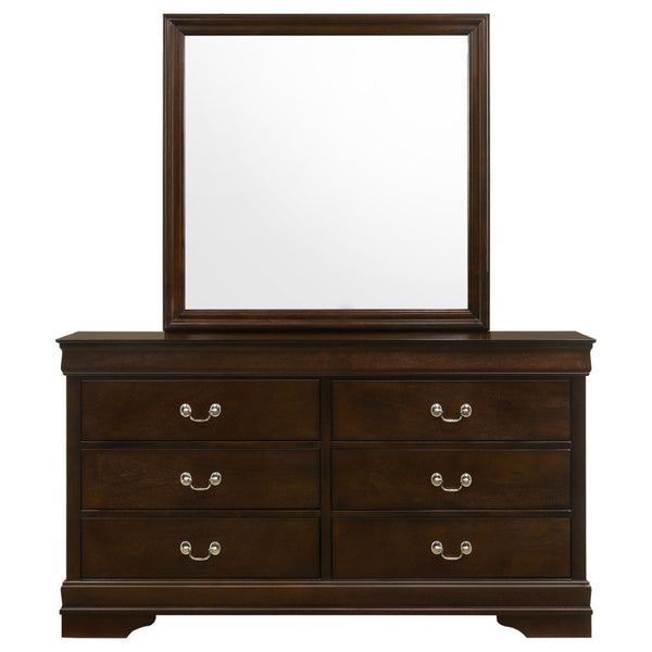 English Elm Cappuccino Six Drawer Dresser and Mirror Set with Wood Grain Detail for Bedroom B062S02358