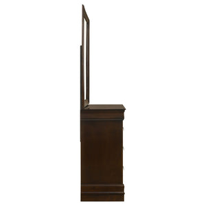 English Elm Cappuccino Six Drawer Dresser and Mirror Set with Wood Grain Detail for Bedroom B062S02358