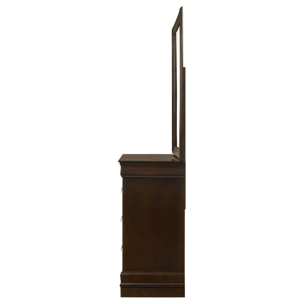 English Elm Cappuccino Six Drawer Dresser and Mirror Set with Wood Grain Detail for Bedroom B062S02358