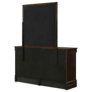 English Elm Cappuccino Six Drawer Dresser and Mirror Set with Wood Grain Detail for Bedroom B062S02358