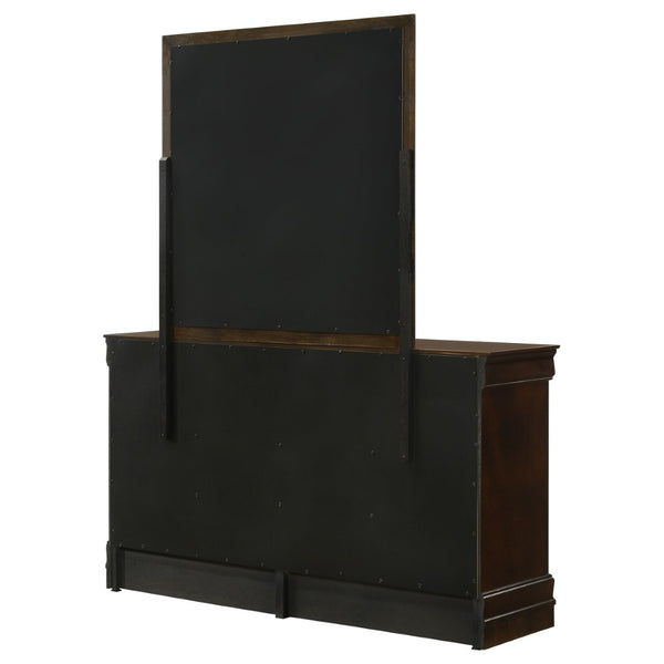English Elm Cappuccino Six Drawer Dresser and Mirror Set with Wood Grain Detail for Bedroom B062S02358