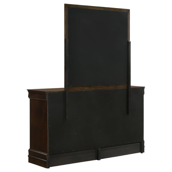 English Elm Cappuccino Six Drawer Dresser and Mirror Set with Wood Grain Detail for Bedroom B062S02358