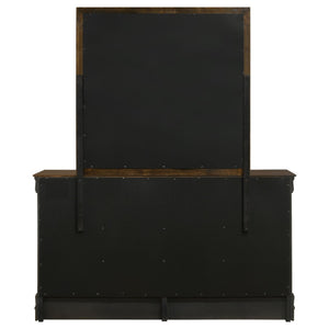 English Elm Cappuccino Six Drawer Dresser and Mirror Set with Wood Grain Detail for Bedroom B062S02358