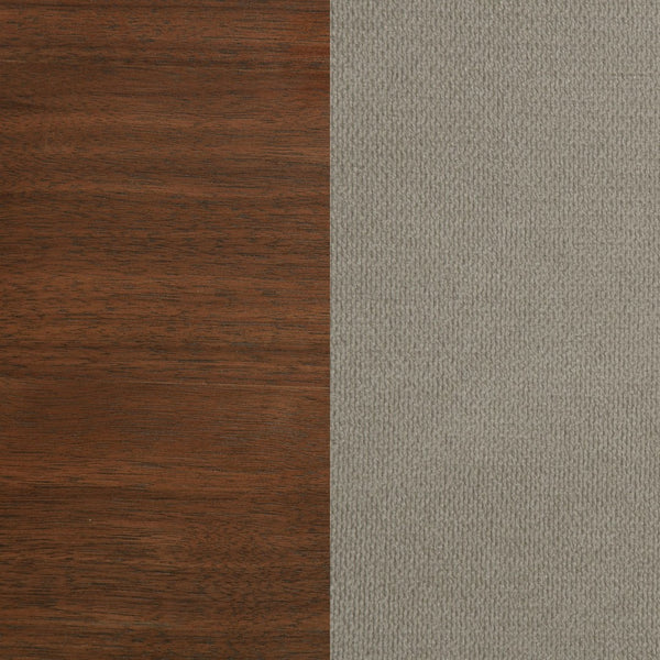 English Elm Walnut Veneer Eastern King Bed Taupe Upholstered Headboard Low Profile Frame B062S02360