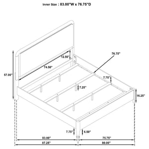 English Elm Walnut Veneer Eastern King Bed Taupe Upholstered Headboard Low Profile Frame B062S02360
