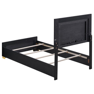 English Elm Black Twin Bedroom Set with LED Headboard Gold Pulls Glam Five Piece Suite B062S02362