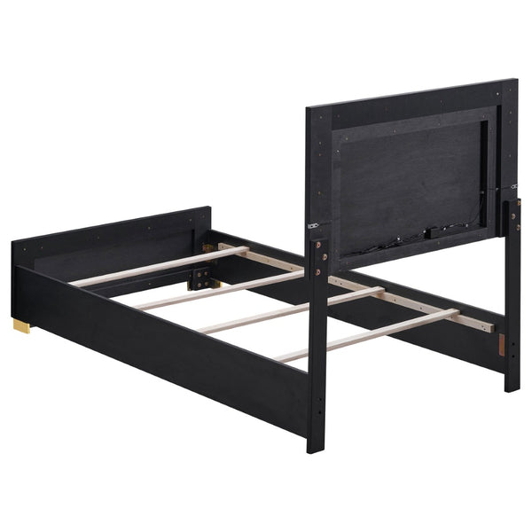 English Elm Black Twin Bedroom Set with LED Headboard Gold Pulls Glam Five Piece Suite B062S02362