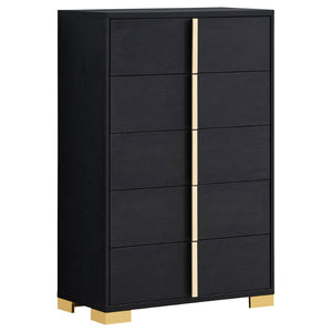 English Elm Black Twin Bedroom Set with LED Headboard Gold Pulls Glam Five Piece Suite B062S02362
