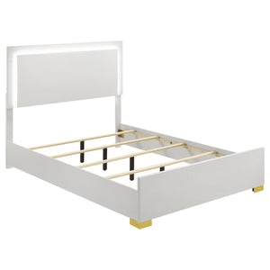 English Elm White Melamine Full Panel Bed with Touch Led Headboard and Gold Accent Feet B062S02370