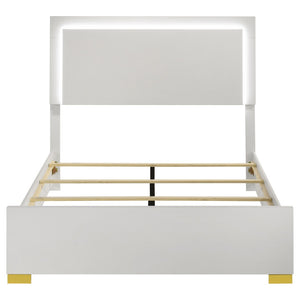 English Elm White Melamine Full Panel Bed with Touch Led Headboard and Gold Accent Feet B062S02370
