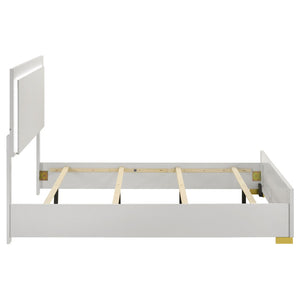 English Elm White Melamine Full Panel Bed with Touch Led Headboard and Gold Accent Feet B062S02370