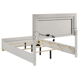 English Elm White Melamine Full Panel Bed with Touch Led Headboard and Gold Accent Feet B062S02370