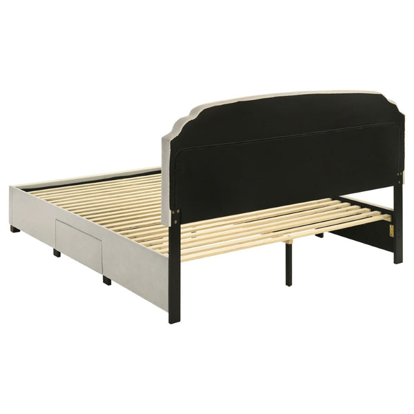 English Elm Cream Velvet Eastern King Storage Bed with Tufted Headboard and Nailhead Trim B062S02372