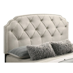 English Elm Cream Velvet Eastern King Storage Bed with Tufted Headboard and Nailhead Trim B062S02372
