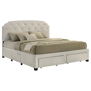 English Elm Cream Velvet Eastern King Storage Bed with Tufted Headboard and Nailhead Trim B062S02372