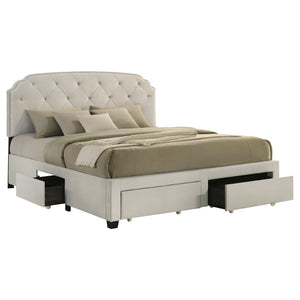 English Elm Cream Velvet Eastern King Storage Bed with Tufted Headboard and Nailhead Trim B062S02372