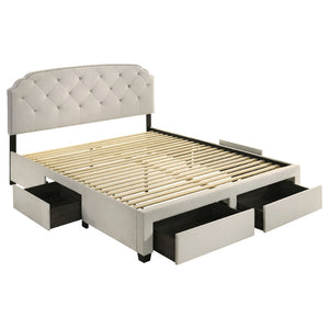 English Elm Cream Velvet Eastern King Storage Bed with Tufted Headboard and Nailhead Trim B062S02372