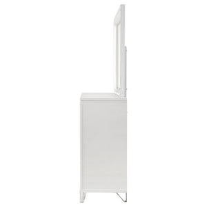 English Elm White Nine Drawer Dresser with Herringbone Detail Acrylic Legs and Touch LED Mirror B062S02376