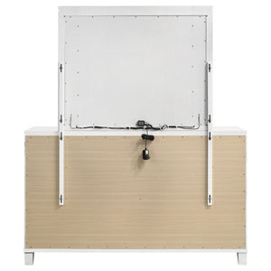 English Elm White Nine Drawer Dresser with Herringbone Detail Acrylic Legs and Touch LED Mirror B062S02376