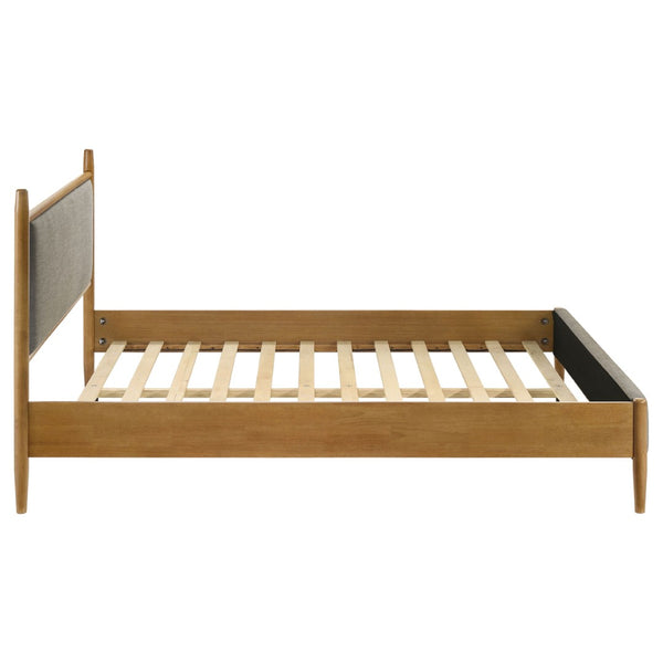 English Elm Grey Upholstered Queen Platform Bed Mid-Century Wood Grain Frame Airy Open Headboard B062S02381