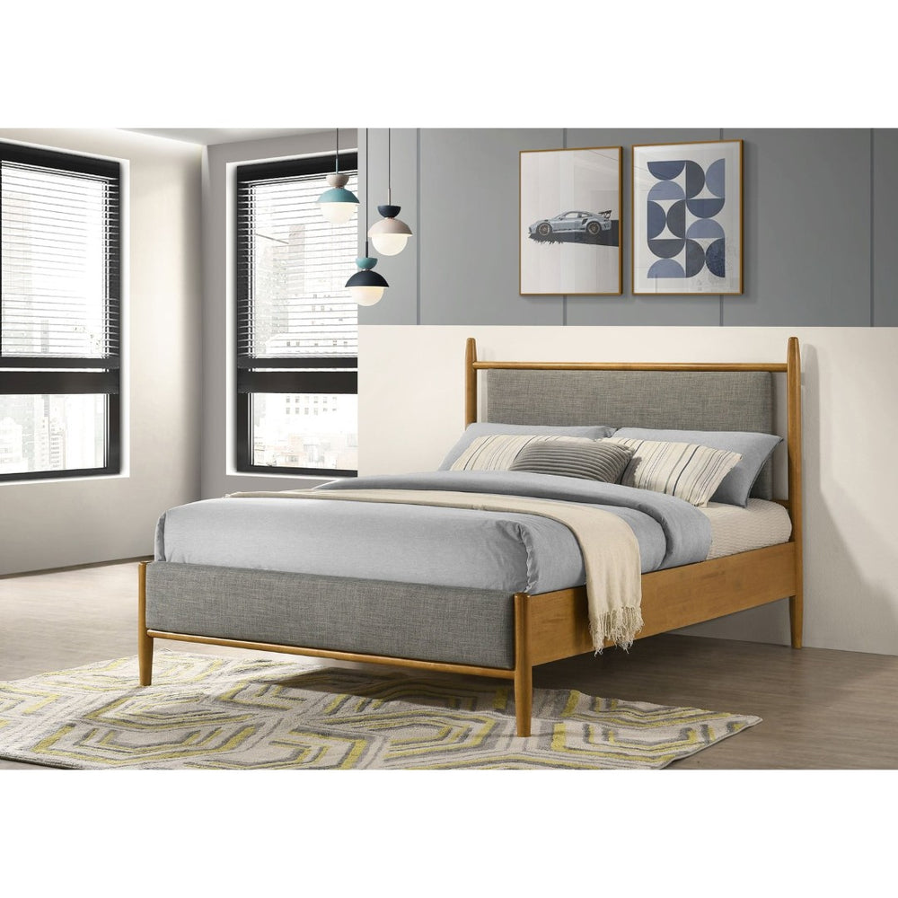 English Elm Grey Upholstered Full Platform Bed with Wood Frame Mid-Century Modern Low Profile B062S02383