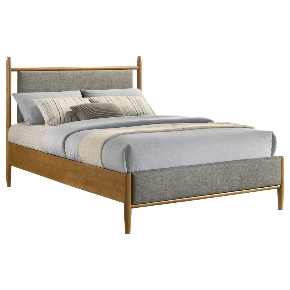 English Elm Grey Upholstered Full Platform Bed with Wood Frame Mid-Century Modern Low Profile B062S02383