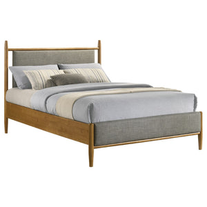 English Elm Grey Upholstered Full Platform Bed with Wood Frame Mid-Century Modern Low Profile B062S02383