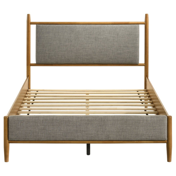English Elm Grey Upholstered Full Platform Bed with Wood Frame Mid-Century Modern Low Profile B062S02383