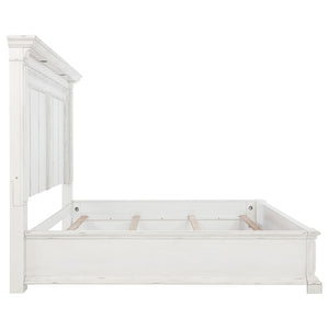 English Elm Vintage White Panel King Bed with Crown Molding Led Lights and Distressed Wood Frame B062S02385