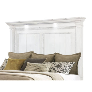 English Elm Vintage White Panel King Bed with Crown Molding Led Lights and Distressed Wood Frame B062S02385