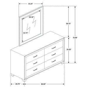 English Elm Pacific Blue Velvet Six Drawer Dresser with Mirror Crystal Pulls Glam Bedroom B062S02392