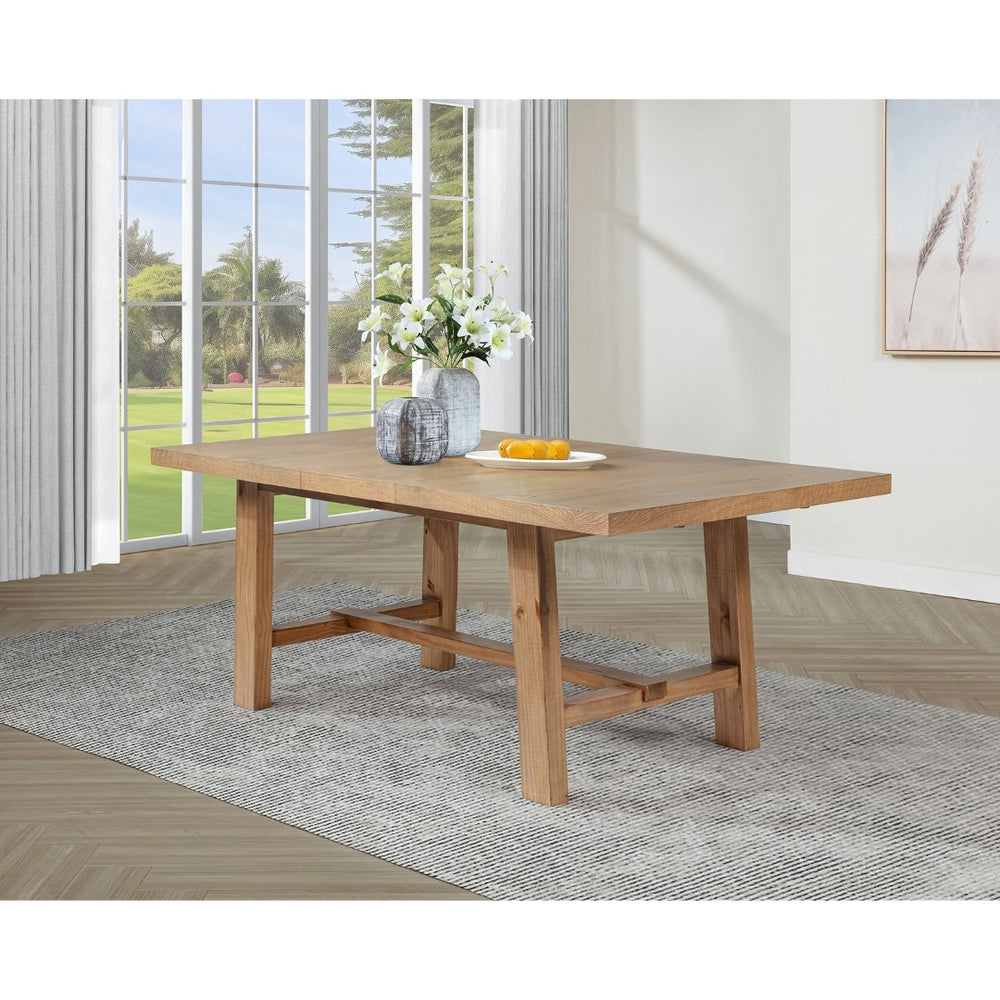 English Elm Natural Oak Veneer Extension Dining Table with Leaf Rustic Farmhouse Transitional B062S02395