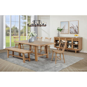 English Elm Natural Oak Veneer Extension Dining Table with Leaf Rustic Farmhouse Transitional B062S02395