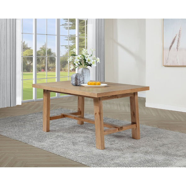 English Elm Natural Oak Veneer Extension Dining Table with Leaf Rustic Farmhouse Transitional B062S02395
