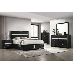 English Elm Black Glam Queen Bedroom Set with Crystal Pulls Glitter Headboard and Felt Jewelry Drawer B062S02398