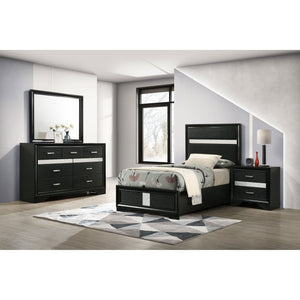 English Elm Black Glam Twin Bedroom Set with Crystal Hardware and Glitter Upholstered Headboard B062S02401