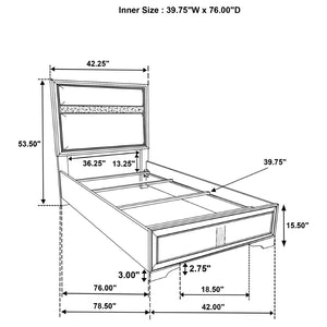 English Elm Black Glam Twin Bedroom Set with Crystal Hardware and Glitter Upholstered Headboard B062S02401