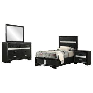 English Elm Black Glam Twin Bedroom Set with Crystal Hardware and Glitter Upholstered Headboard B062S02401