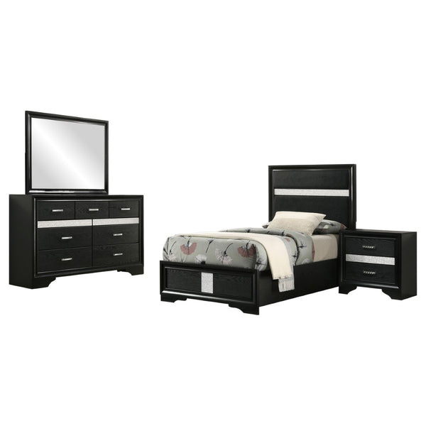 English Elm Black Glam Twin Bedroom Set with Crystal Hardware and Glitter Upholstered Headboard B062S02401