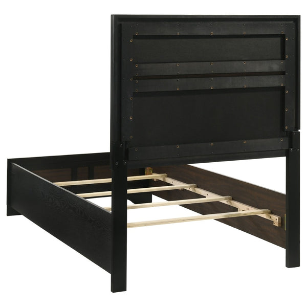 English Elm Black Glam Twin Bedroom Set with Crystal Hardware and Glitter Upholstered Headboard B062S02401
