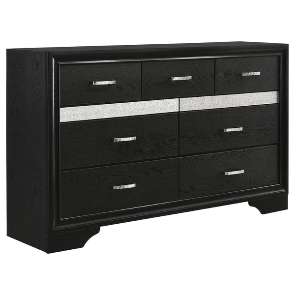 English Elm Black Glam Twin Bedroom Set with Crystal Hardware and Glitter Upholstered Headboard B062S02401