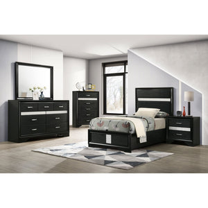 English Elm Black Glam Twin Bedroom Set with Glitter Headboard Crystal Pulls and High Gloss Finish B062S02402