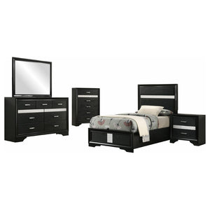English Elm Black Glam Twin Bedroom Set with Glitter Headboard Crystal Pulls and High Gloss Finish B062S02402