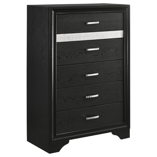 English Elm Black Glam Twin Bedroom Set with Glitter Headboard Crystal Pulls and High Gloss Finish B062S02402