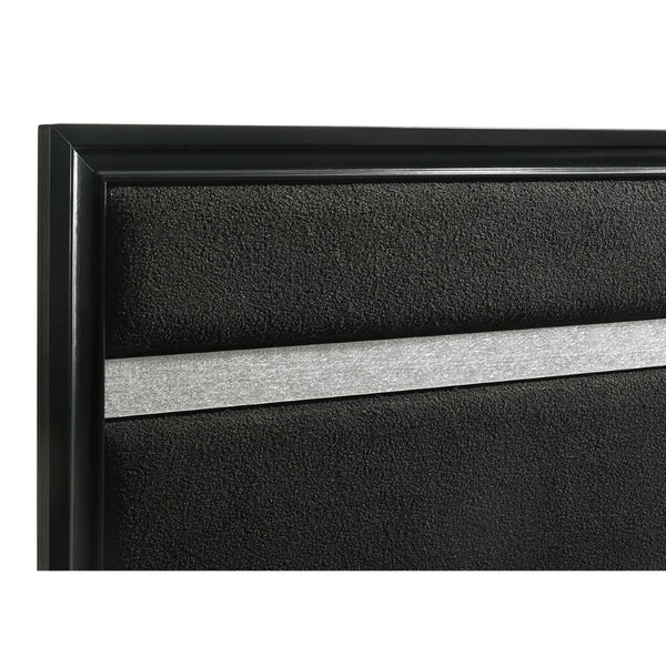 English Elm Black Upholstered Twin Bed Tall Headboard Glam Panel Frame for Modern Bedroom B062S02404