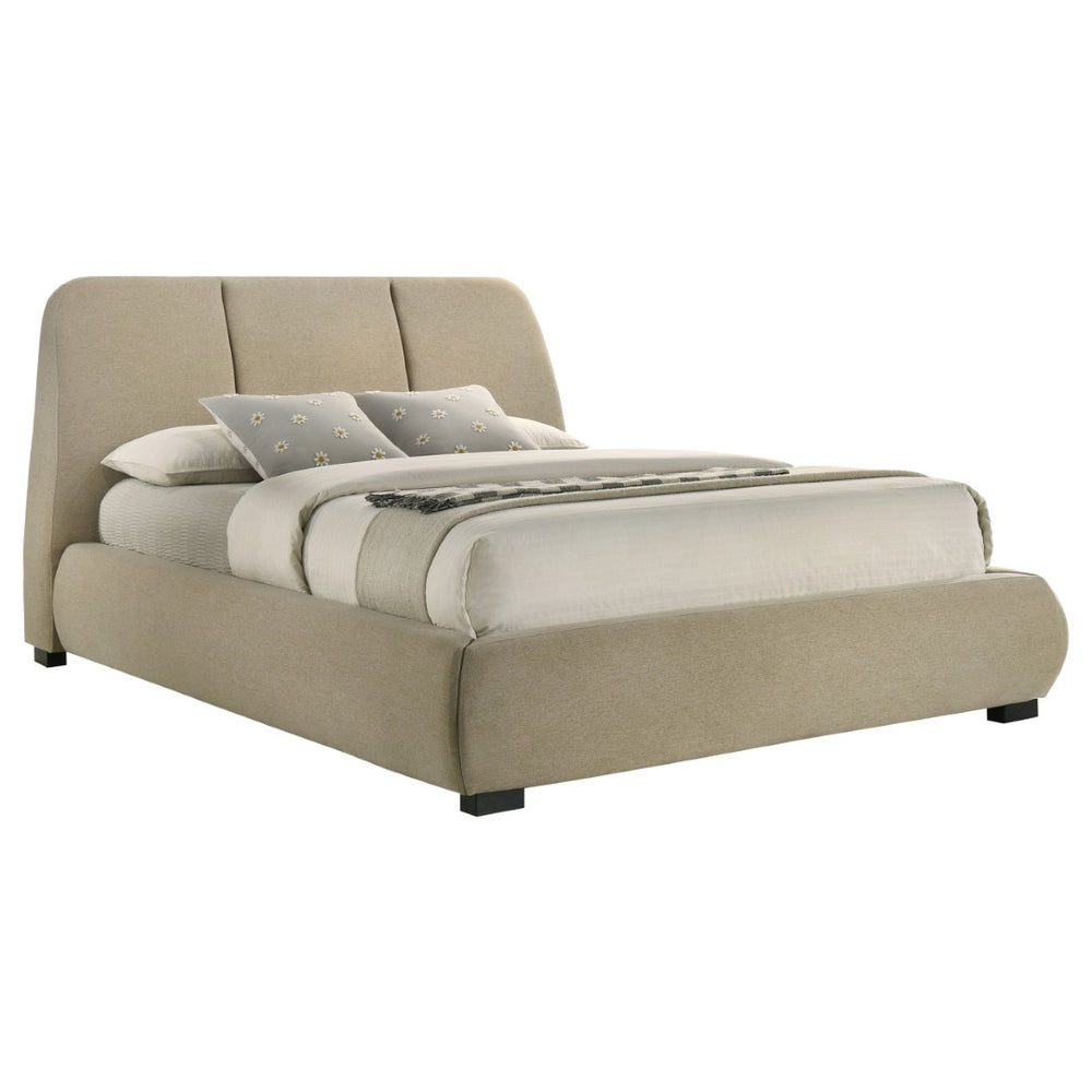English Elm Brown Foam Padded Queen Platform Bed Sculpted Low Profile Frame Stitched Headboard B062S02407