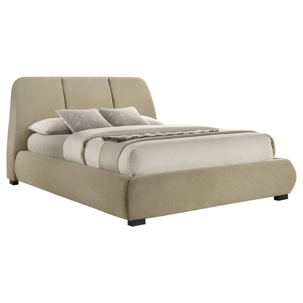 English Elm Brown Foam Padded Queen Platform Bed Sculpted Low Profile Frame Stitched Headboard B062S02407