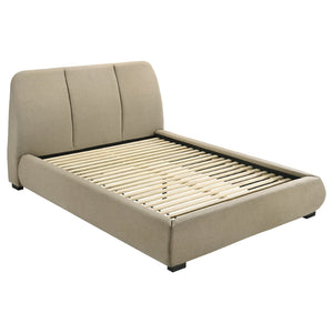 English Elm Brown Foam Padded Queen Platform Bed Sculpted Low Profile Frame Stitched Headboard B062S02407