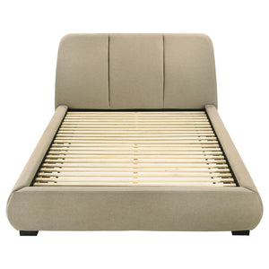 English Elm Brown Foam Padded Queen Platform Bed Sculpted Low Profile Frame Stitched Headboard B062S02407