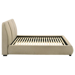 English Elm Brown Foam Padded Queen Platform Bed Sculpted Low Profile Frame Stitched Headboard B062S02407